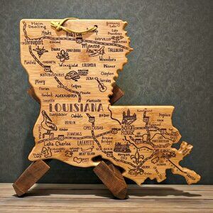 Totally Bamboo Louisiana State Shaped Wooden Cutting Board Map Wall Art MINT !!!